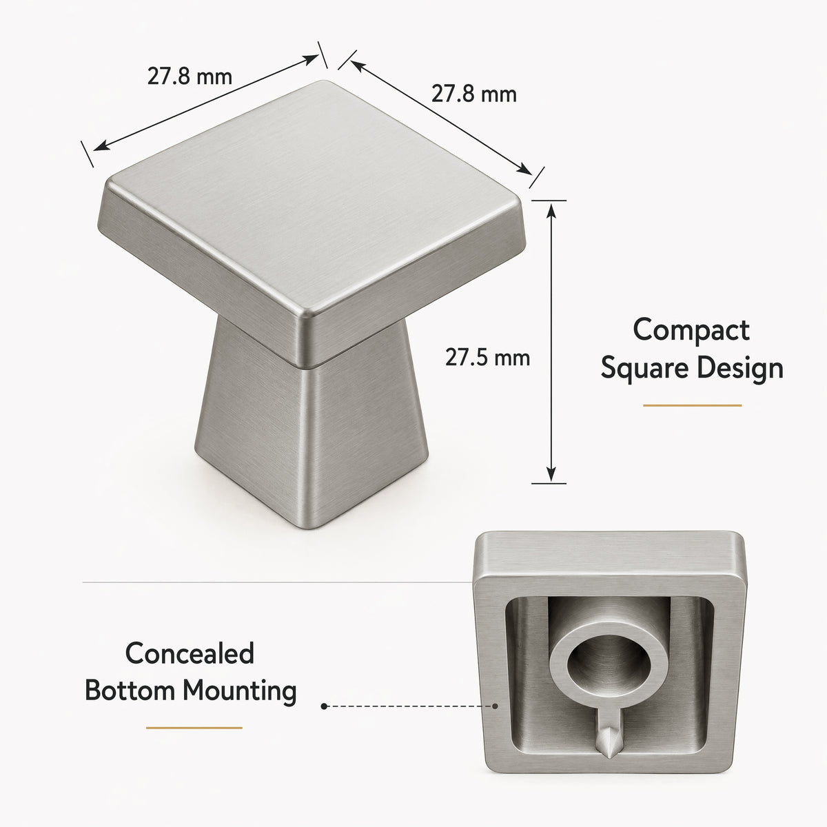 FESTIVO LF4084-BN 1.09" Zinc Alloy Brushed Nickel Cabinet Handles Pulls, Square-Shape 10 Packs