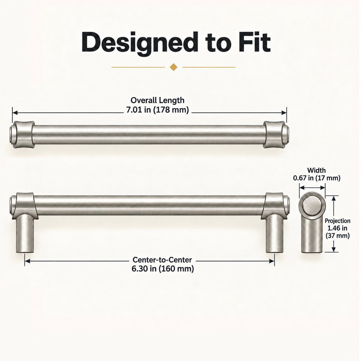 FESTIVO LF8270-160BN 7.01" Zinc Alloy+ss201 Brushed Nickel Cabinet Handles Pulls, Bar-Shape Two-Holes 5 Packs