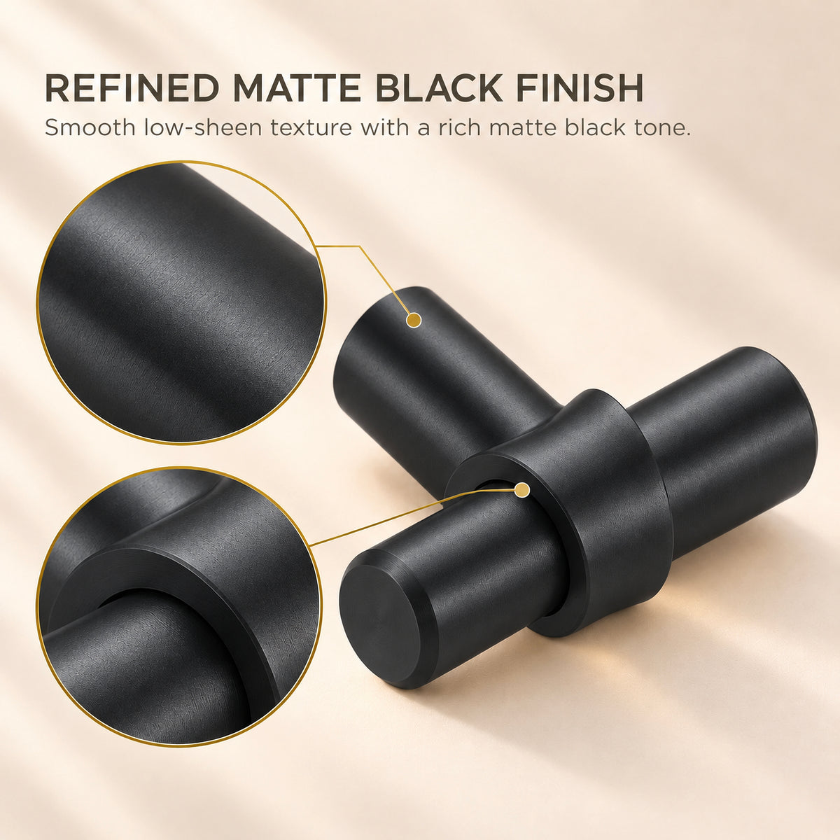 FESTIVO LF4072-MB 1.73" Zinc Alloy Matte Black Cabinet Handles Pulls, Round T-Shape Bar Single Hole 10 Packs