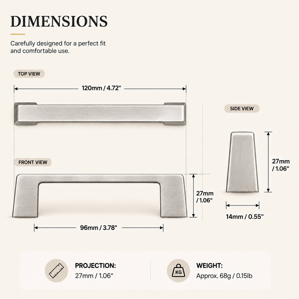 FESTIVO LF8278-96BN 4.72" Zinc Alloy Brushed Nickel Cabinet Handles Pulls, Bar-Shape Two-Holes 5 Packs