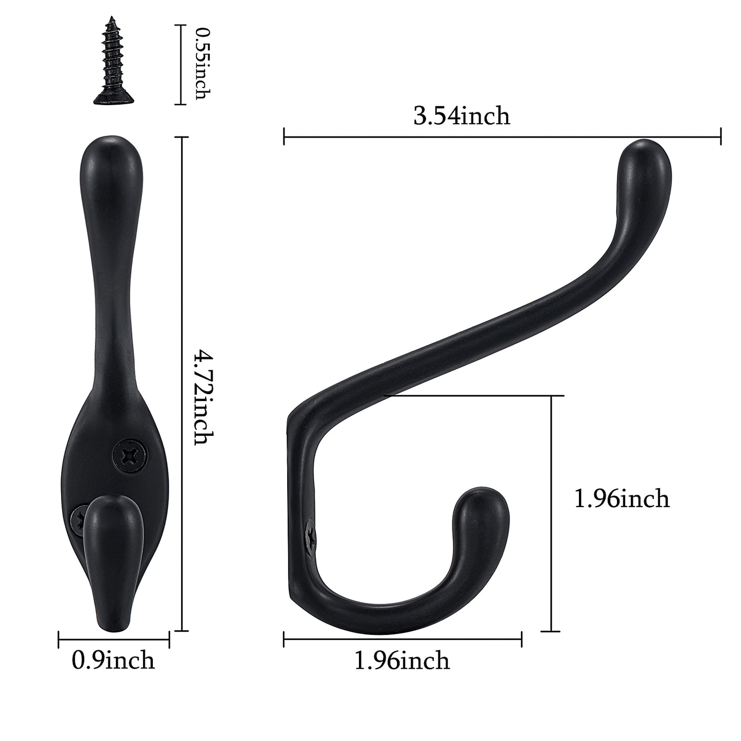 FESTIVITY LF6003MB-Matte Black 5 Pack Premium Aluminum Alloy Coat Dual Hooks