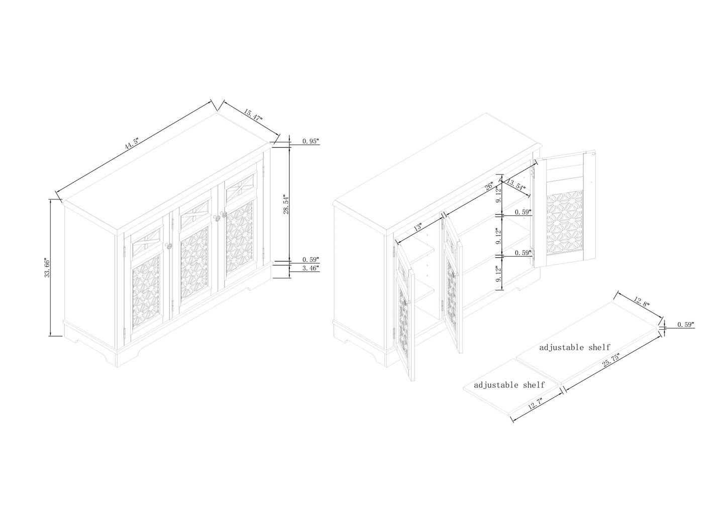 Festivo FCB24135 44.5" Buffet Sideboard Cabinet-Grey