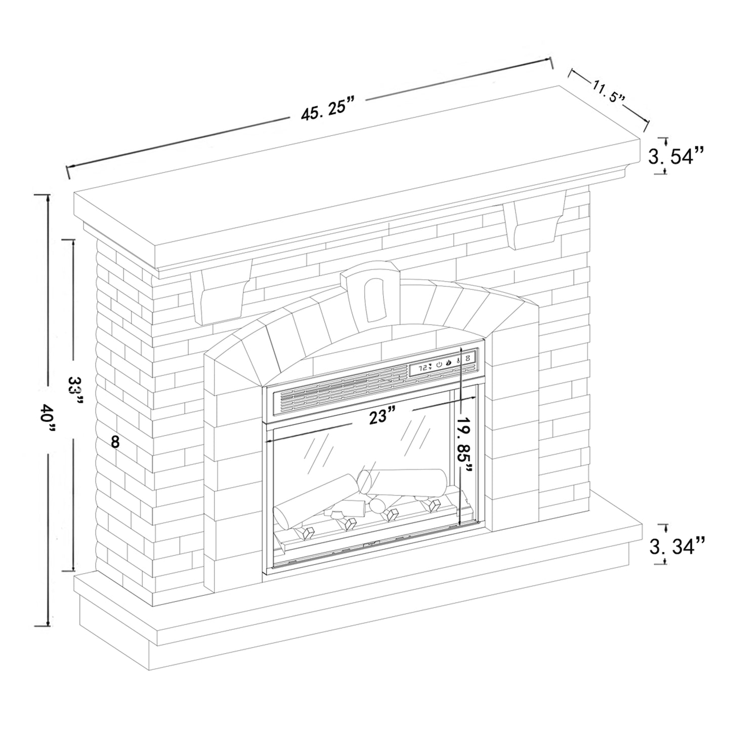 Festivo FFP20121 45" Electric Fireplace Mantel with Faux Brick-Grey