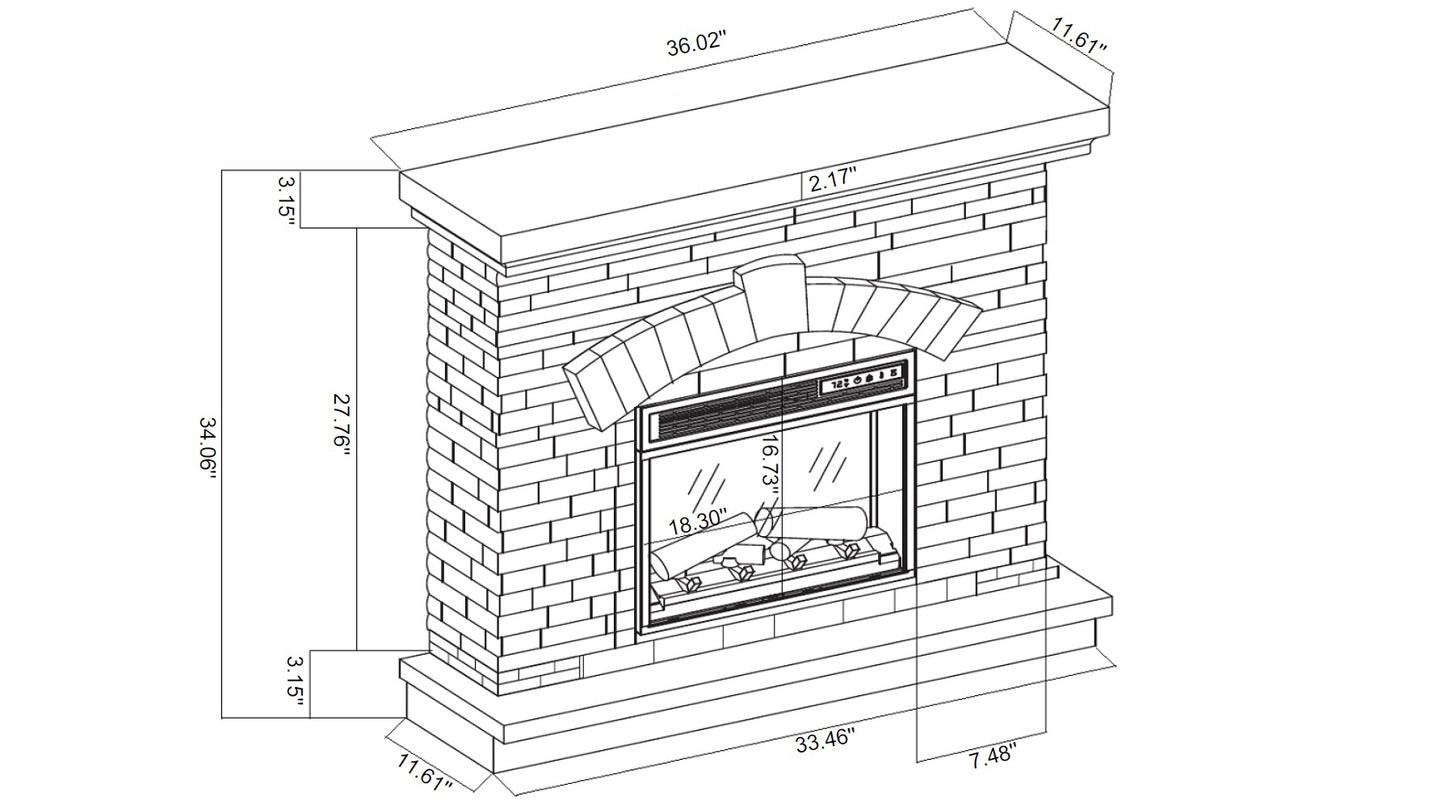 Festivo FFP26142 36" Electric Fireplace Mantel with Faux Brick-White Stone & Oak