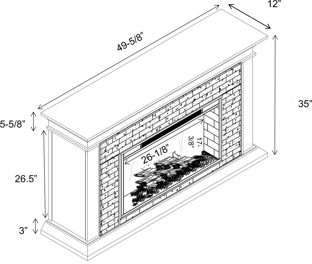 Festivo FFP24341 50" Electric Fireplace Mantel with Faux Brick-Brown