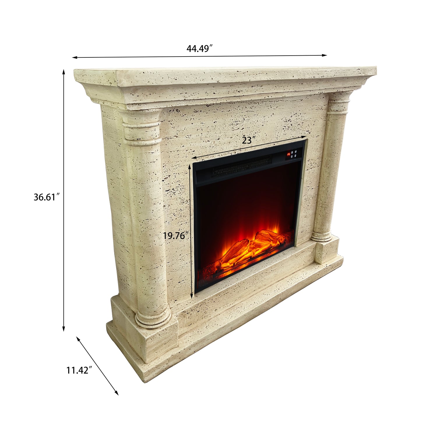 Festivo FFP25112 44.5" Electric Fireplace MGO Mantel with a Natural Stone–Look Finish-Sahara Travertine