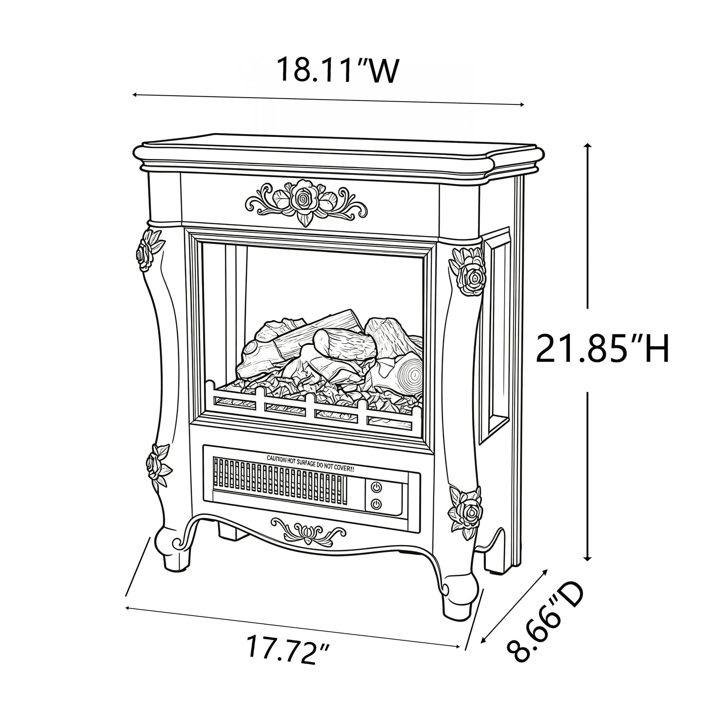 FESTIVO FFP25173 18.9" GRC Electric Stove Heater with Faux Log-Teal & Silver