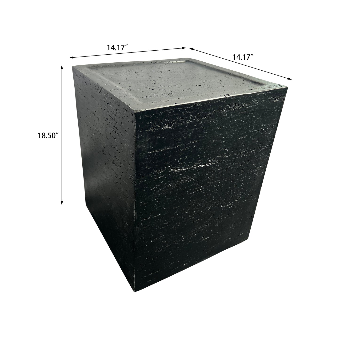 Festivo FST25152 14" Square MGO Side/End Table with a Natural Stone-Look Finish- Black Travertine