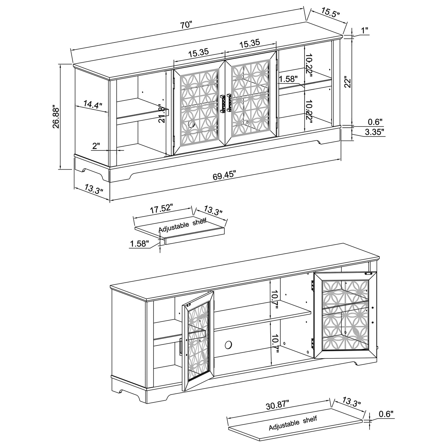 Festivo FTS21912 70" TV Stand-Grey