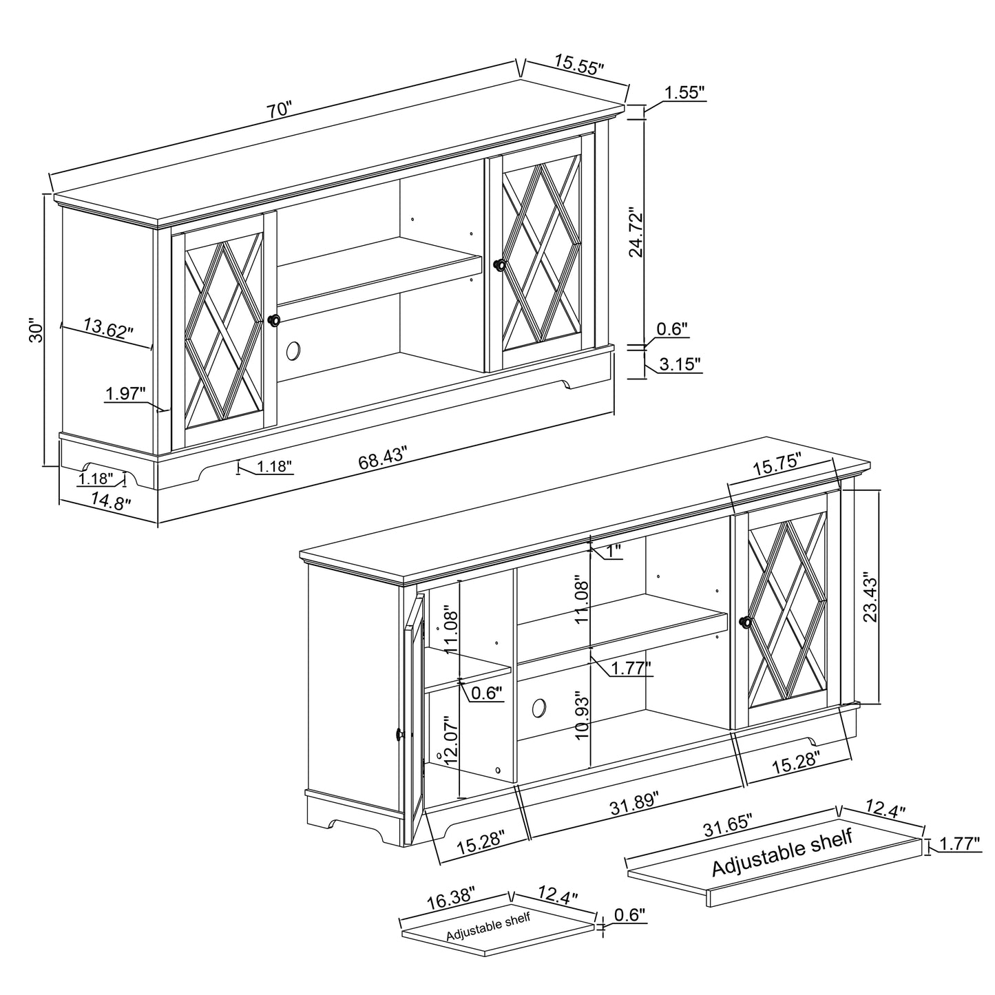 Festivo FTS22510 70" TV Stand-Brown
