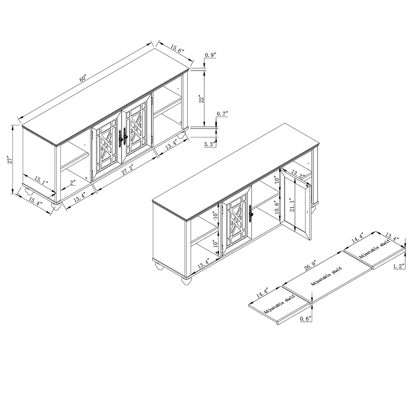 Festivo FTS24643 60" TV Stand-Grayish White