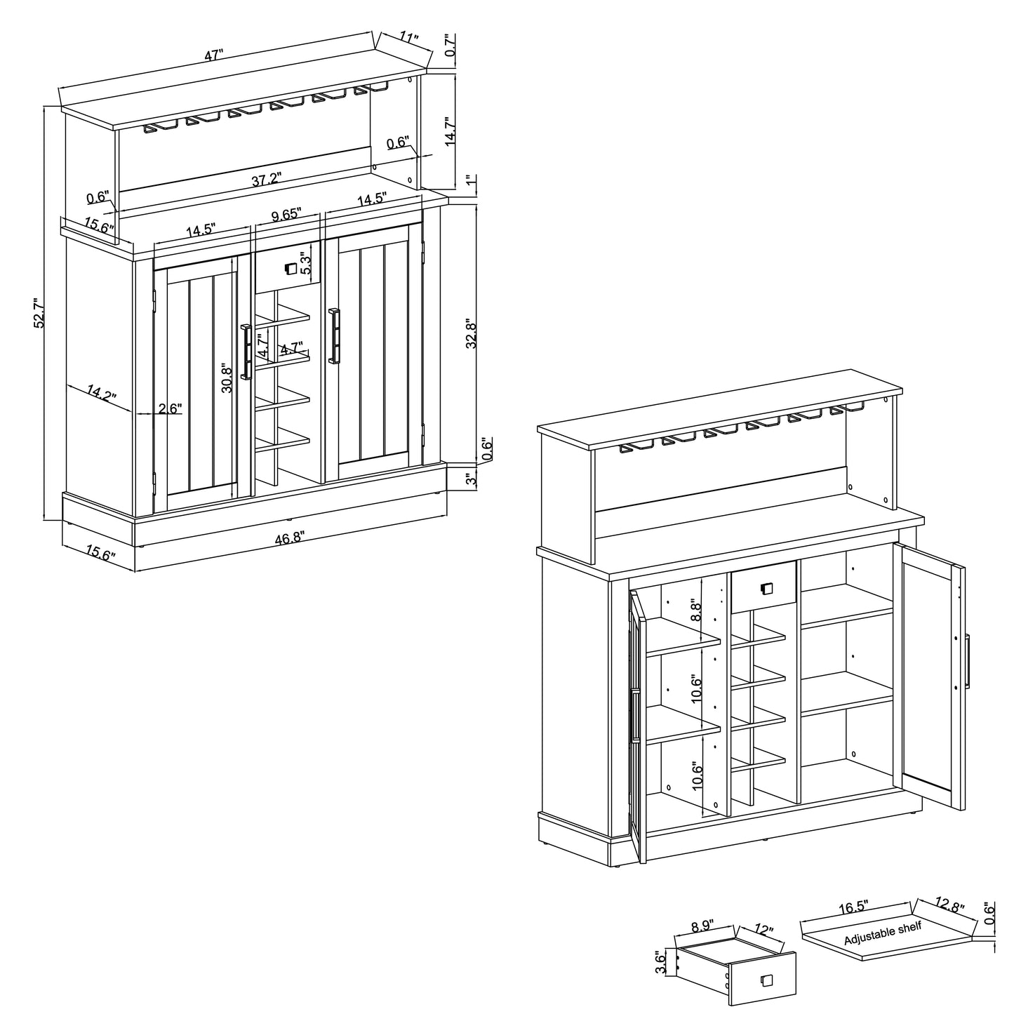 Festivo FWC21179 47" Wine Cabinet-Grey
