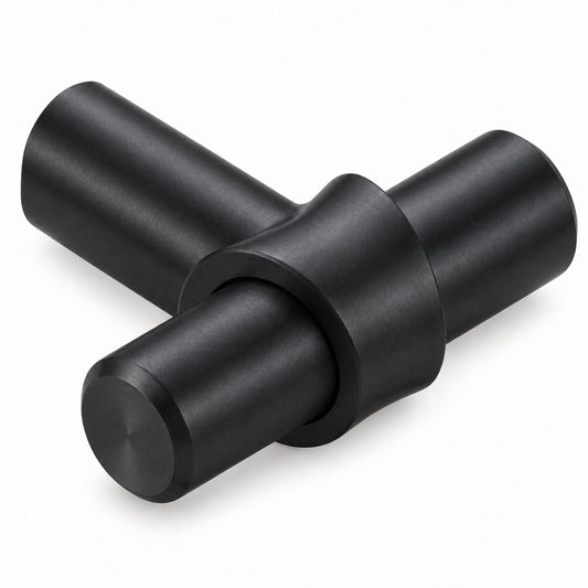 FESTIVO LF4072-MB 1.73" Zinc Alloy Matte Black Cabinet Handles Pulls, Round T-Shape Bar Single Hole 10 Packs