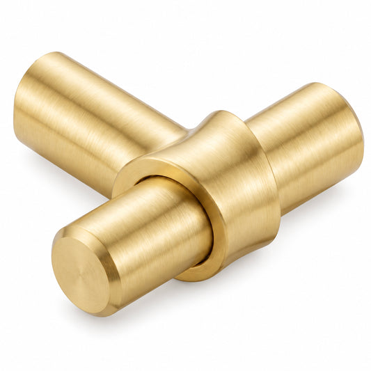 FESTIVO LF4072-BGB 1.73" Zinc Alloy Brushed Gold Brass Cabinet Handles Pulls, Round T-Shape Bar Single Hole 10 Packs