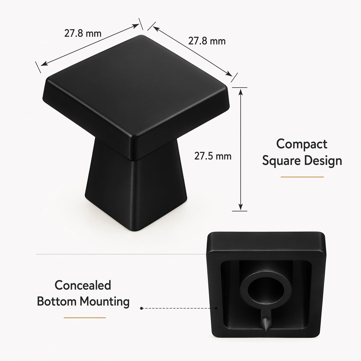 FESTIVO LF4084-MB 1.09" Zinc Alloy Matte Black Cabinet Handles Pulls, Square-Shape 10 Packs