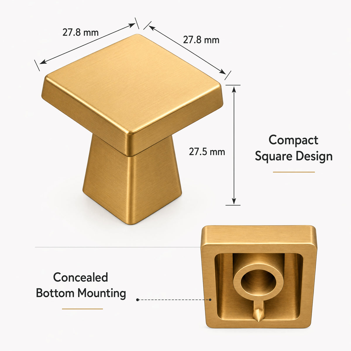FESTIVO LF4084-BGB 1.09" Zinc Alloy Brushed Gold Brass Cabinet Handles Pulls, Square-Shape 10 Packs