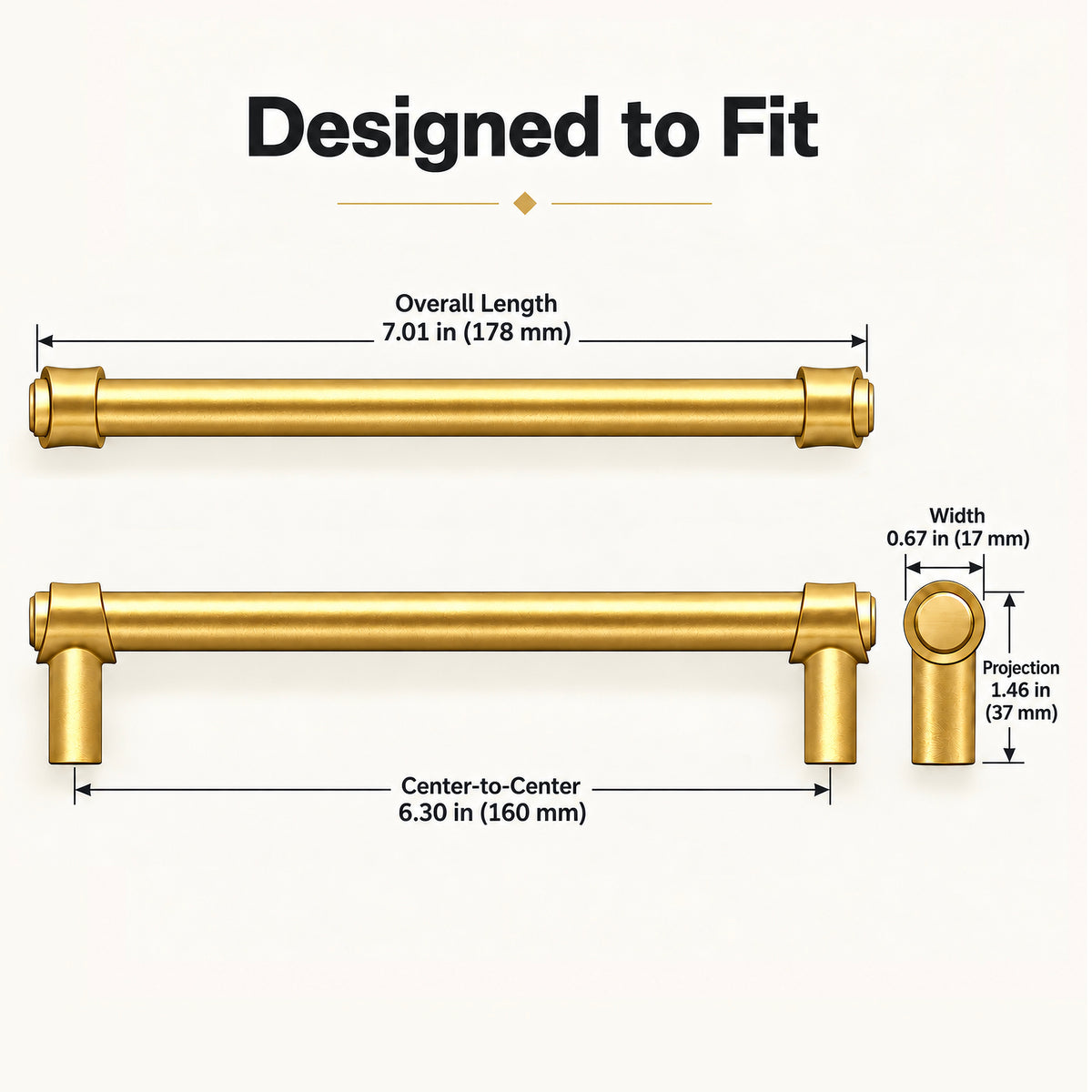 FESTIVO LF8270-160BGB 7.01" Zinc Alloy+ss201 Brushed Gold Brass Cabinet Handles Pulls, Bar-Shape Two-Holes 5 Packs