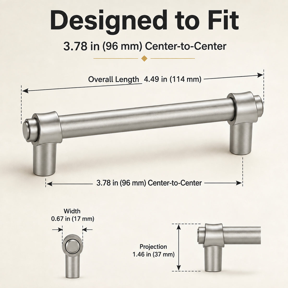 FESTIVO LF8270-96BN 4.49" Zinc Alloy+ss201 Brushed Nickel Cabinet Handles Pulls, Bar-Shape Two-Holes 5 Packs