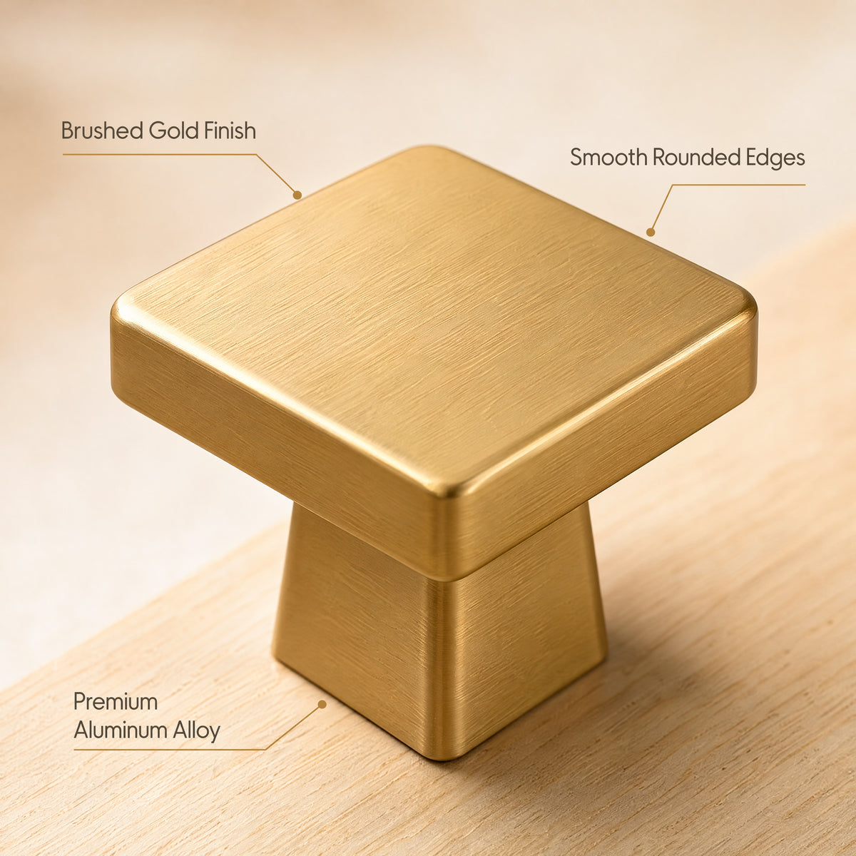 FESTIVO LF4084-BGB 1.09" Zinc Alloy Brushed Gold Brass Cabinet Handles Pulls, Square-Shape 10 Packs