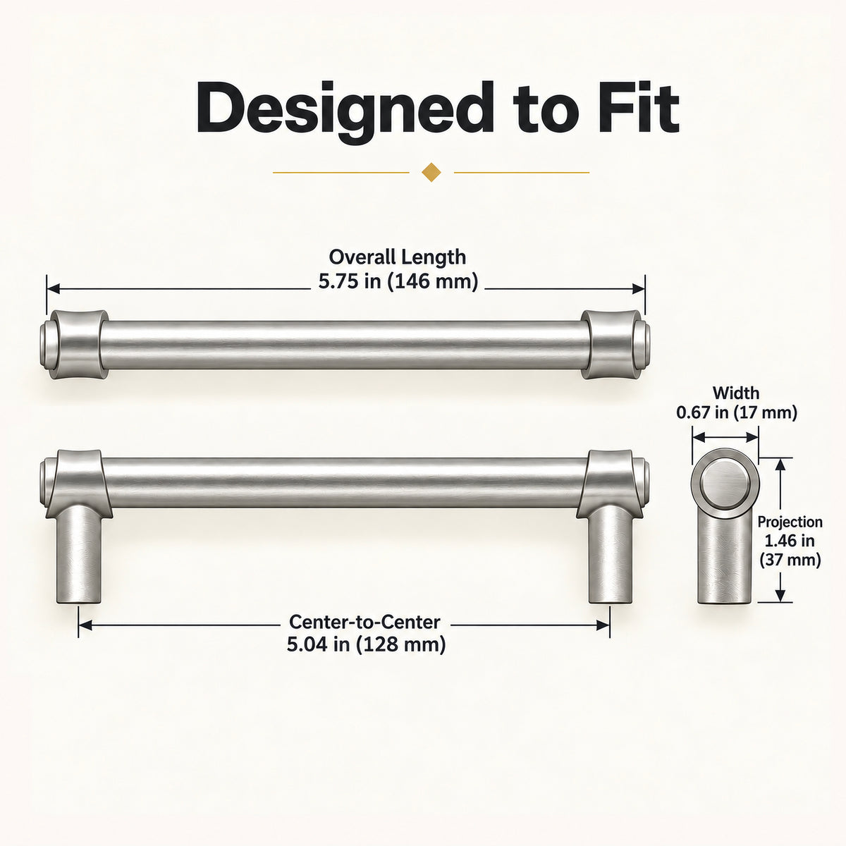 FESTIVO LF8270-128BN 5.75" Zinc Alloy+ss201 Brushed Nickel Cabinet Handles Pulls, Bar-Shape Two-Holes 5 Packs