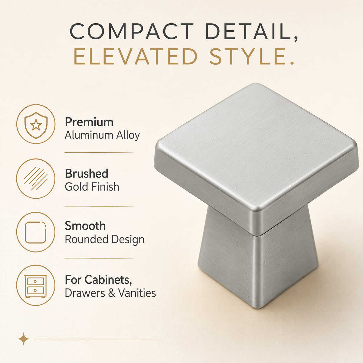 FESTIVO LF4084-BN 1.09" Zinc Alloy Brushed Nickel Cabinet Handles Pulls, Square-Shape 10 Packs