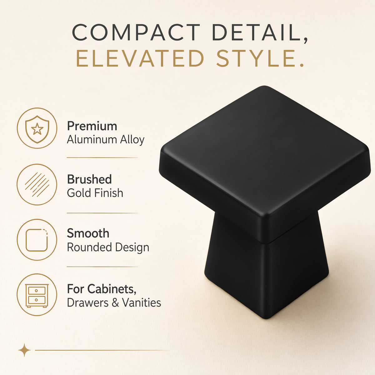 FESTIVO LF4084-MB 1.09" Zinc Alloy Matte Black Cabinet Handles Pulls, Square-Shape 10 Packs