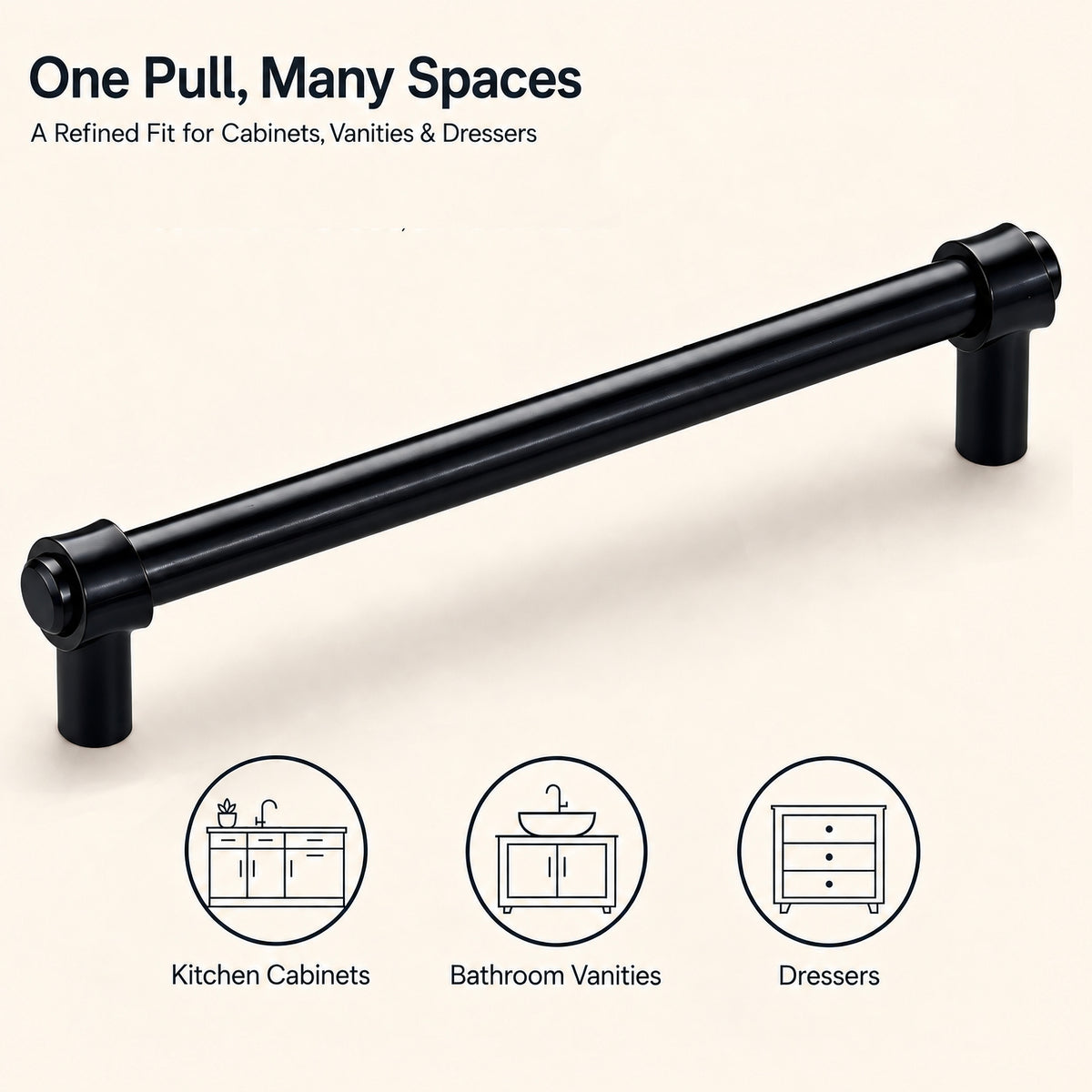 FESTIVO LF8270-160MB 7.01" Zinc Alloy+ss201 Matte Black Cabinet Handles Pulls, Bar-Shape Two-Holes 5 Packs