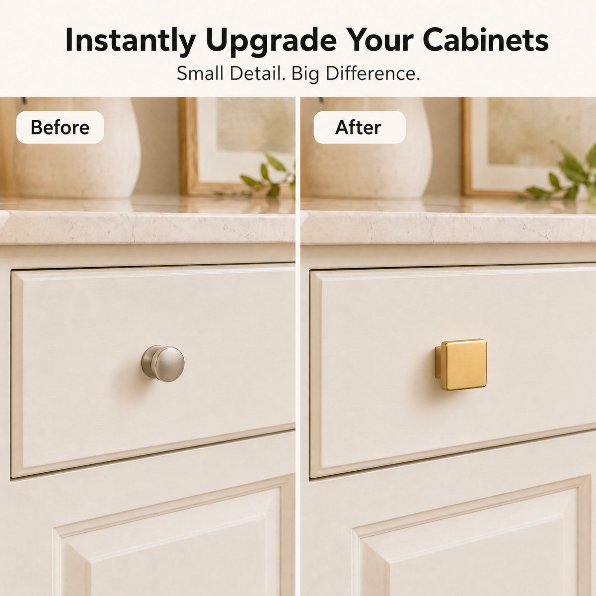 FESTIVO LF4084-BGB 1.09" Zinc Alloy Brushed Gold Brass Cabinet Handles Pulls, Square-Shape 10 Packs