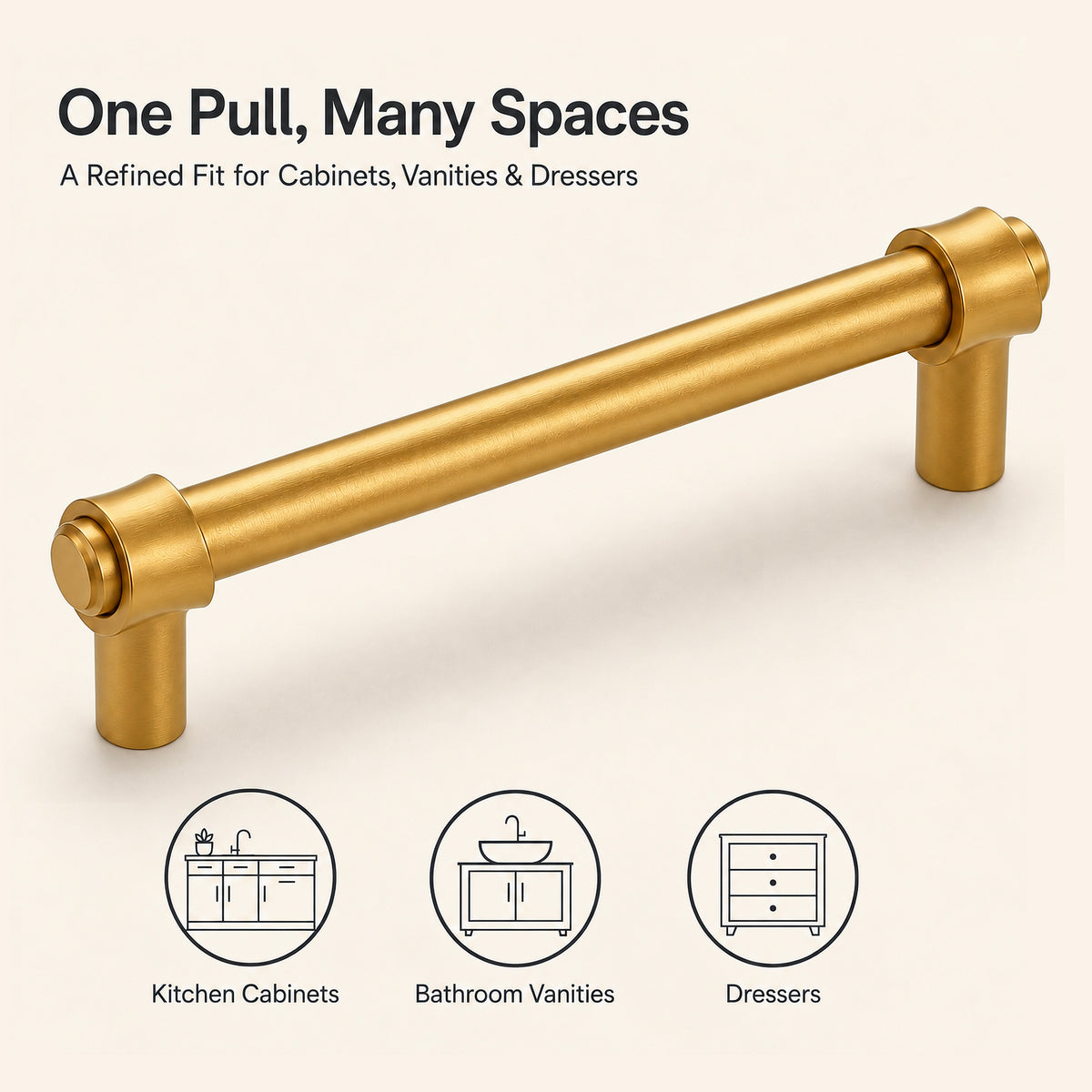 FESTIVO LF8270-128BGB 5.75" Zinc Alloy+ss201 Brushed Gold Brass Cabinet Handles Pulls, Bar-Shape Two-Holes 5 Packs