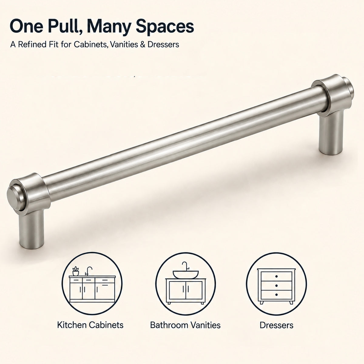 FESTIVO LF8270-160BN 7.01" Zinc Alloy+ss201 Brushed Nickel Cabinet Handles Pulls, Bar-Shape Two-Holes 5 Packs