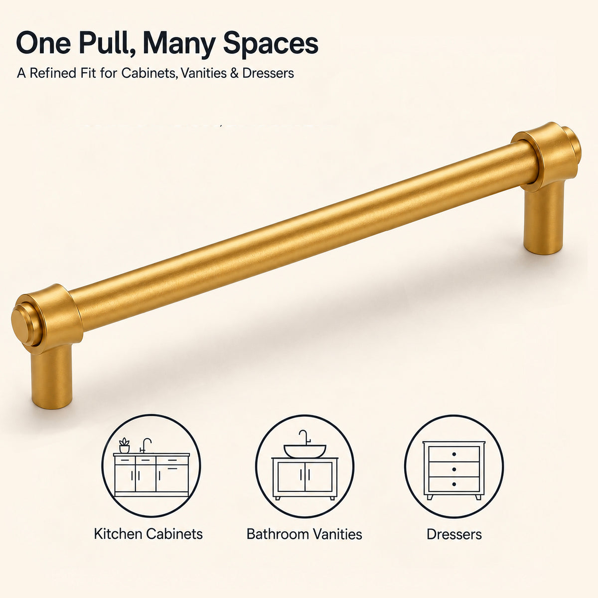 FESTIVO LF8270-160BGB 7.01" Zinc Alloy+ss201 Brushed Gold Brass Cabinet Handles Pulls, Bar-Shape Two-Holes 5 Packs