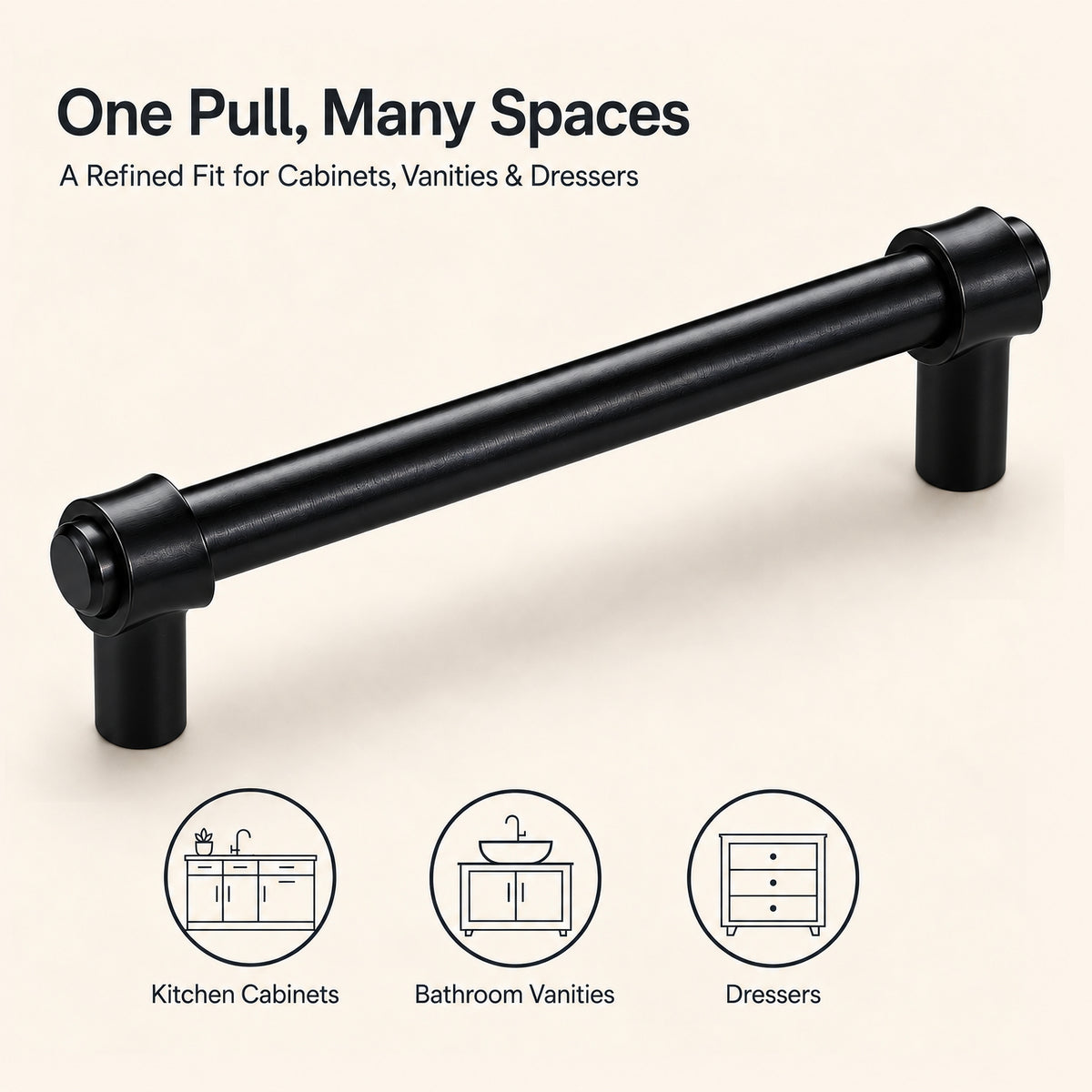 FESTIVO LF8270-128MB 5.75" Zinc Alloy+ss201 Matte Black Cabinet Handles Pulls, Bar-Shape Two-Holes 5 Packs