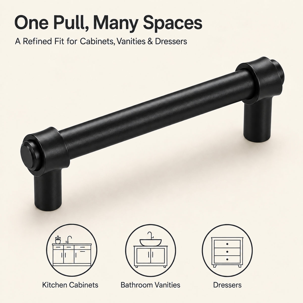 FESTIVO LF8270-96MB 4.49" Zinc Alloy+ss201 Matte Black Cabinet Handles Pulls, Bar-Shape Two-Holes 5 Packs