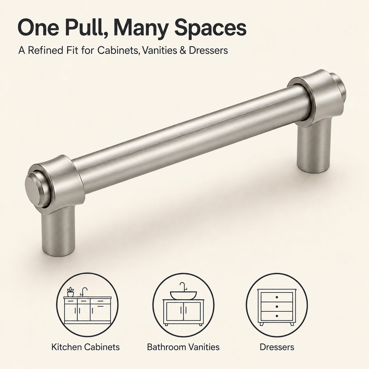 FESTIVO LF8270-96BN 4.49" Zinc Alloy+ss201 Brushed Nickel Cabinet Handles Pulls, Bar-Shape Two-Holes 5 Packs