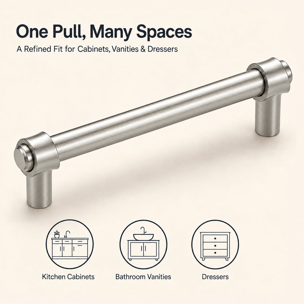 FESTIVO LF8270-128BN 5.75" Zinc Alloy+ss201 Brushed Nickel Cabinet Handles Pulls, Bar-Shape Two-Holes 5 Packs