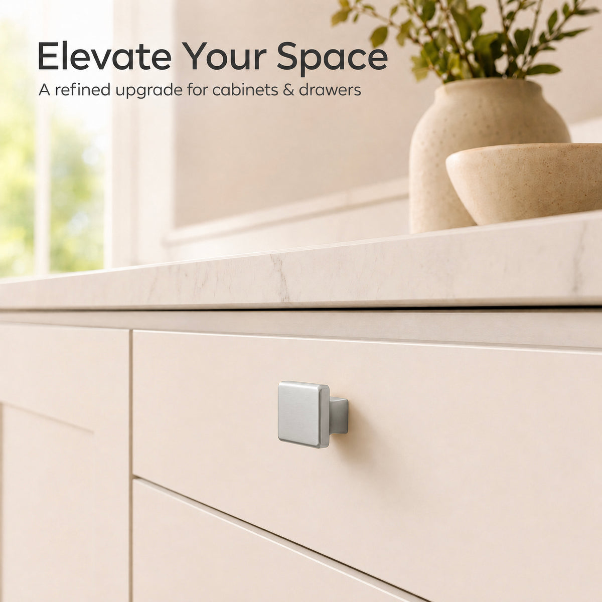 FESTIVO LF4084-BN 1.09" Zinc Alloy Brushed Nickel Cabinet Handles Pulls, Square-Shape 10 Packs