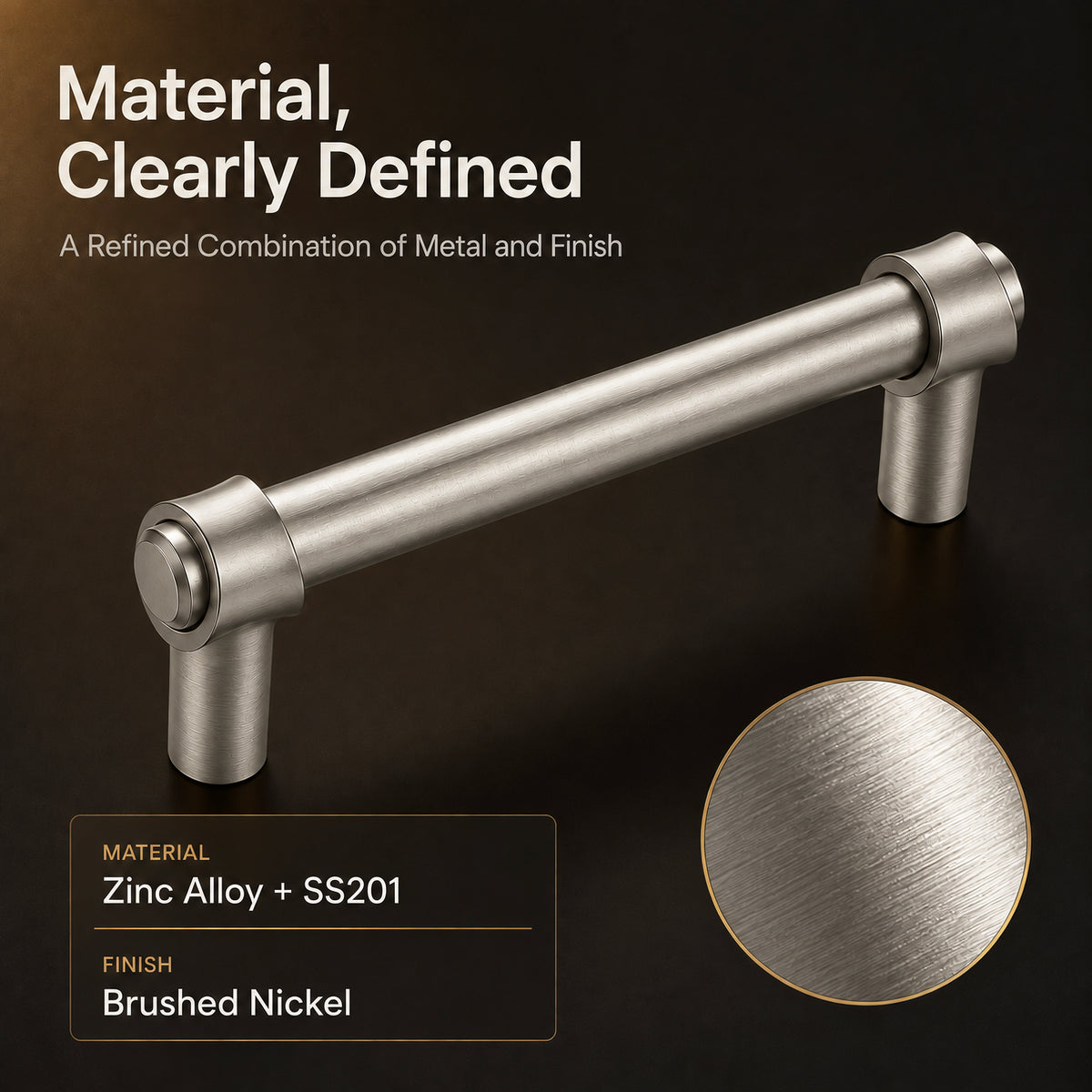 FESTIVO LF8270-96BN 4.49" Zinc Alloy+ss201 Brushed Nickel Cabinet Handles Pulls, Bar-Shape Two-Holes 5 Packs