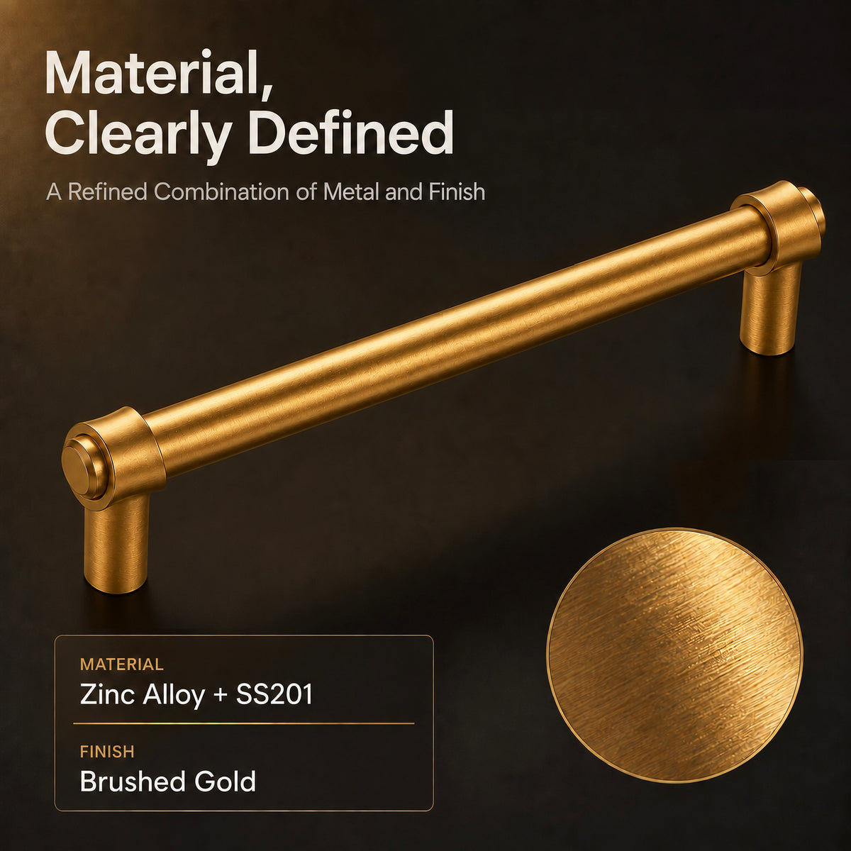 FESTIVO LF8270-160BGB 7.01" Zinc Alloy+ss201 Brushed Gold Brass Cabinet Handles Pulls, Bar-Shape Two-Holes 5 Packs