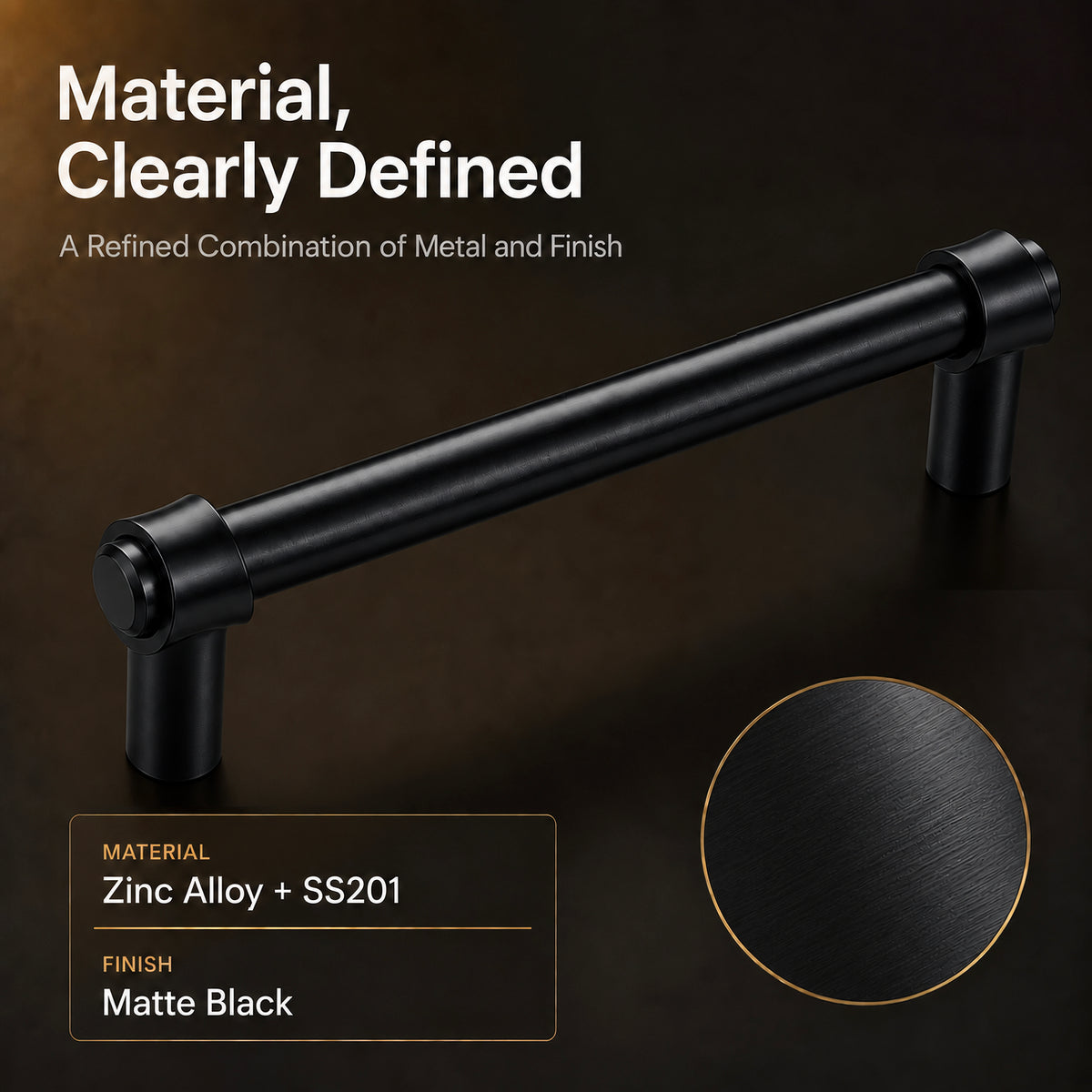 FESTIVO LF8270-128MB 5.75" Zinc Alloy+ss201 Matte Black Cabinet Handles Pulls, Bar-Shape Two-Holes 5 Packs