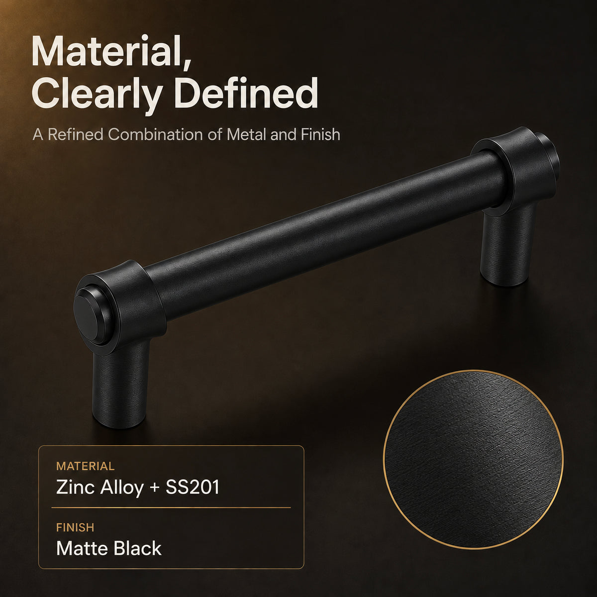 FESTIVO LF8270-96MB 4.49" Zinc Alloy+ss201 Matte Black Cabinet Handles Pulls, Bar-Shape Two-Holes 5 Packs
