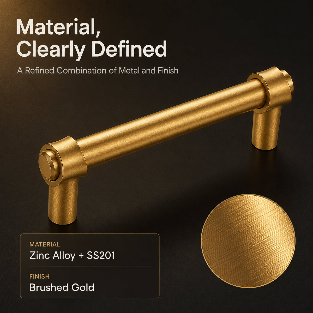 FESTIVO LF8270-96BGB 4.49" Zinc Alloy+ss201 Gold Brass Cabinet Handles Pulls, Bar-Shape Two-Holes 5 Packs