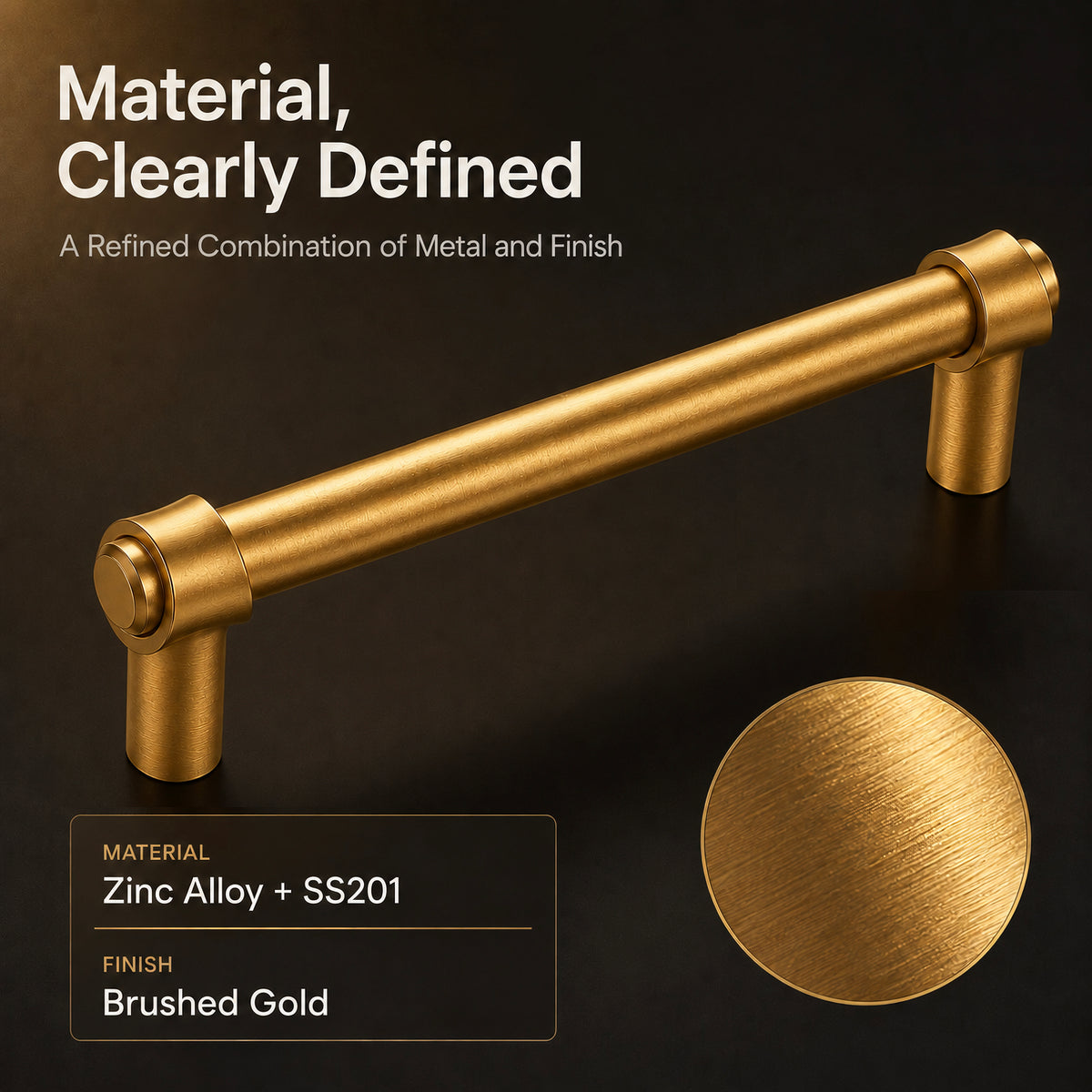 FESTIVO LF8270-128BGB 5.75" Zinc Alloy+ss201 Brushed Gold Brass Cabinet Handles Pulls, Bar-Shape Two-Holes 5 Packs