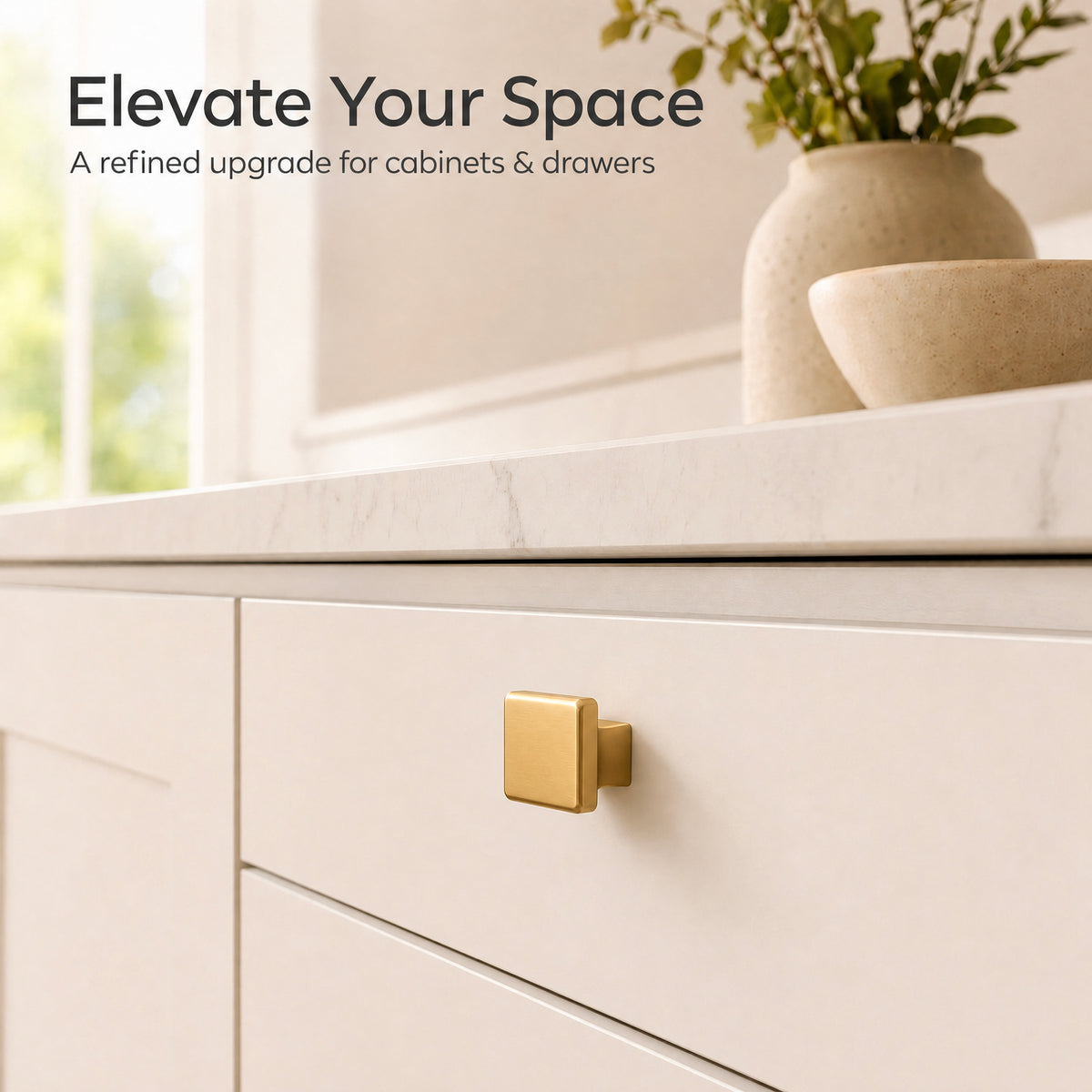 FESTIVO LF4084-BGB 1.09" Zinc Alloy Brushed Gold Brass Cabinet Handles Pulls, Square-Shape 10 Packs