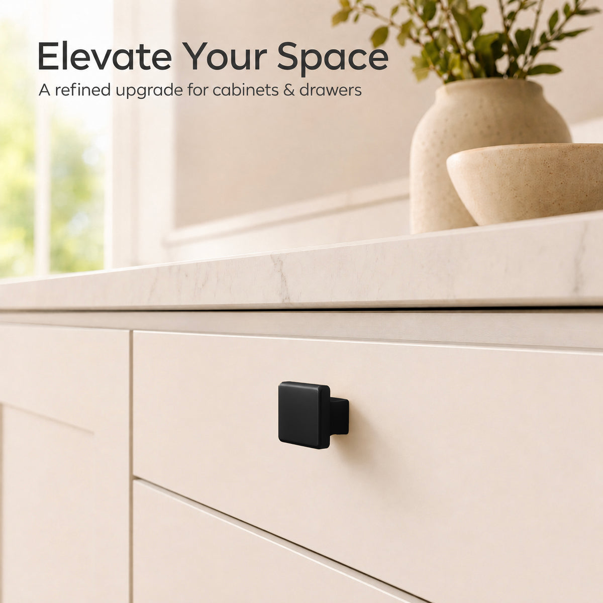 FESTIVO LF4084-MB 1.09" Zinc Alloy Matte Black Cabinet Handles Pulls, Square-Shape 10 Packs