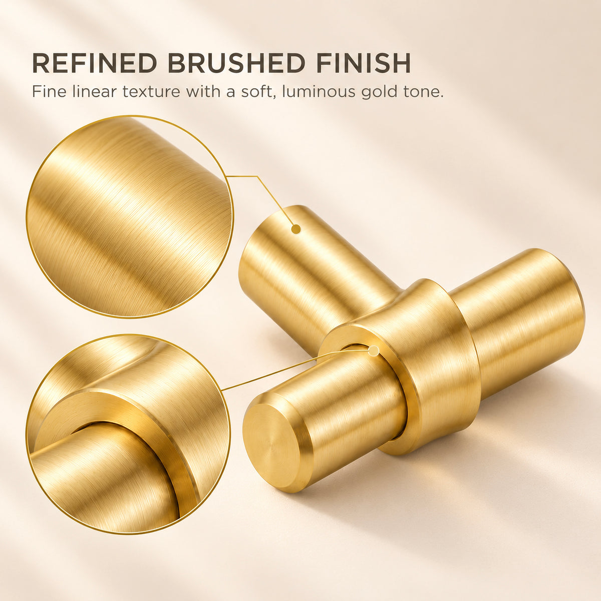 FESTIVO LF4072-BGB 1.73" Zinc Alloy Brushed Gold Brass Cabinet Handles Pulls, Round T-Shape Bar Single Hole 10 Packs