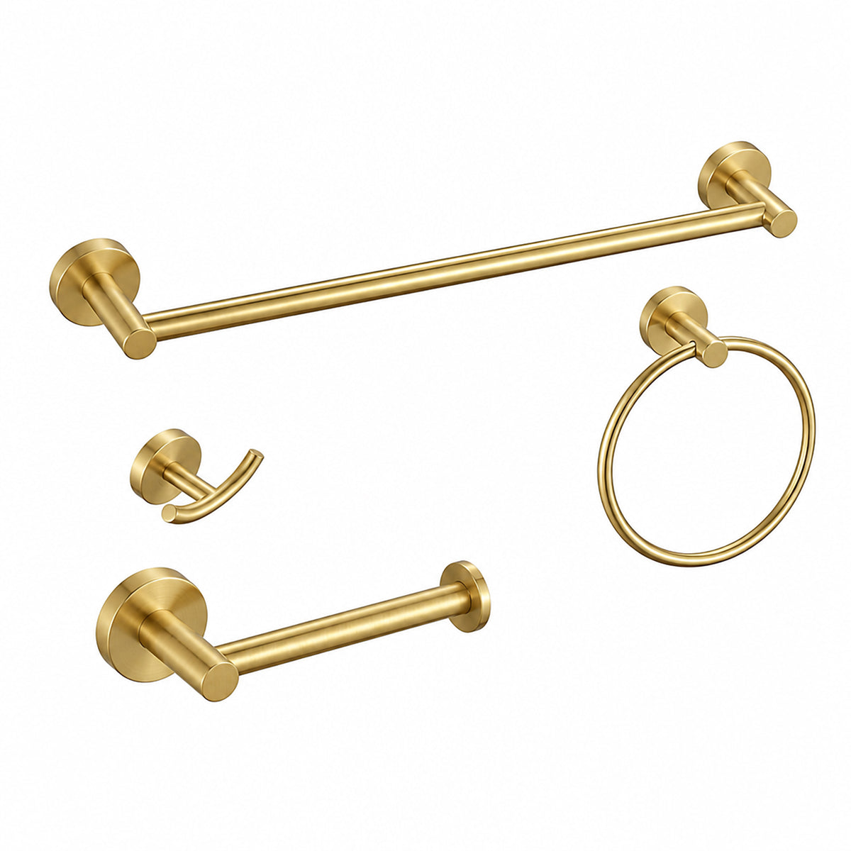 FESTIVO LF359 Brushed Golden Brass 4-Piece Bathroom Hardware Set, 18-Inch Towel Bar, Double Robe Hook, Toilet Paper Holder, Towel Ring, Wall-Mounted Bathroom Towel Rack Accessories Set