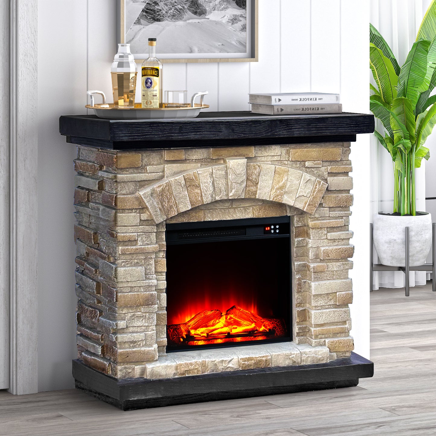 Festivo FFP20131 36" Electric Fireplace Mantel with Faux Brick-Tan