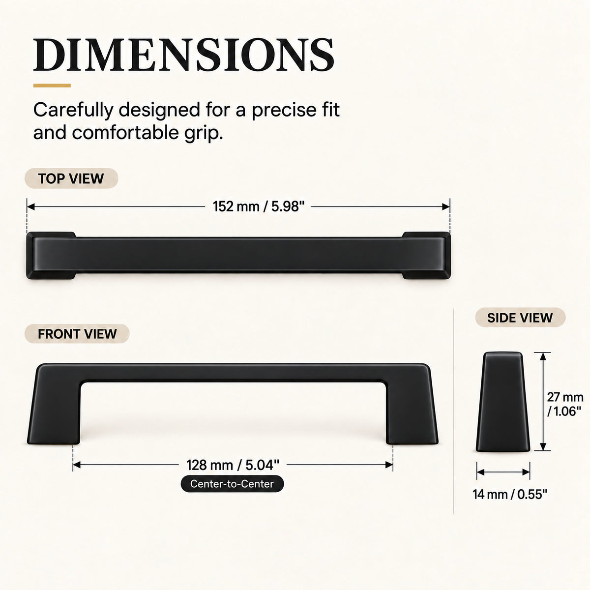 FESTIVO LF8278-128MB 5.98" Zinc Alloy Matte Black Cabinet Handles Pulls, Bar-Shape Two-Holes 5 Packs