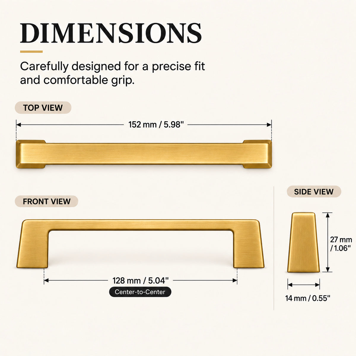 FESTIVO LF8278-128BGB 5.98" Zinc Alloy Brushed Gold Brass Cabinet Handles Pulls, Bar-Shape Two-Holes 5 Packs