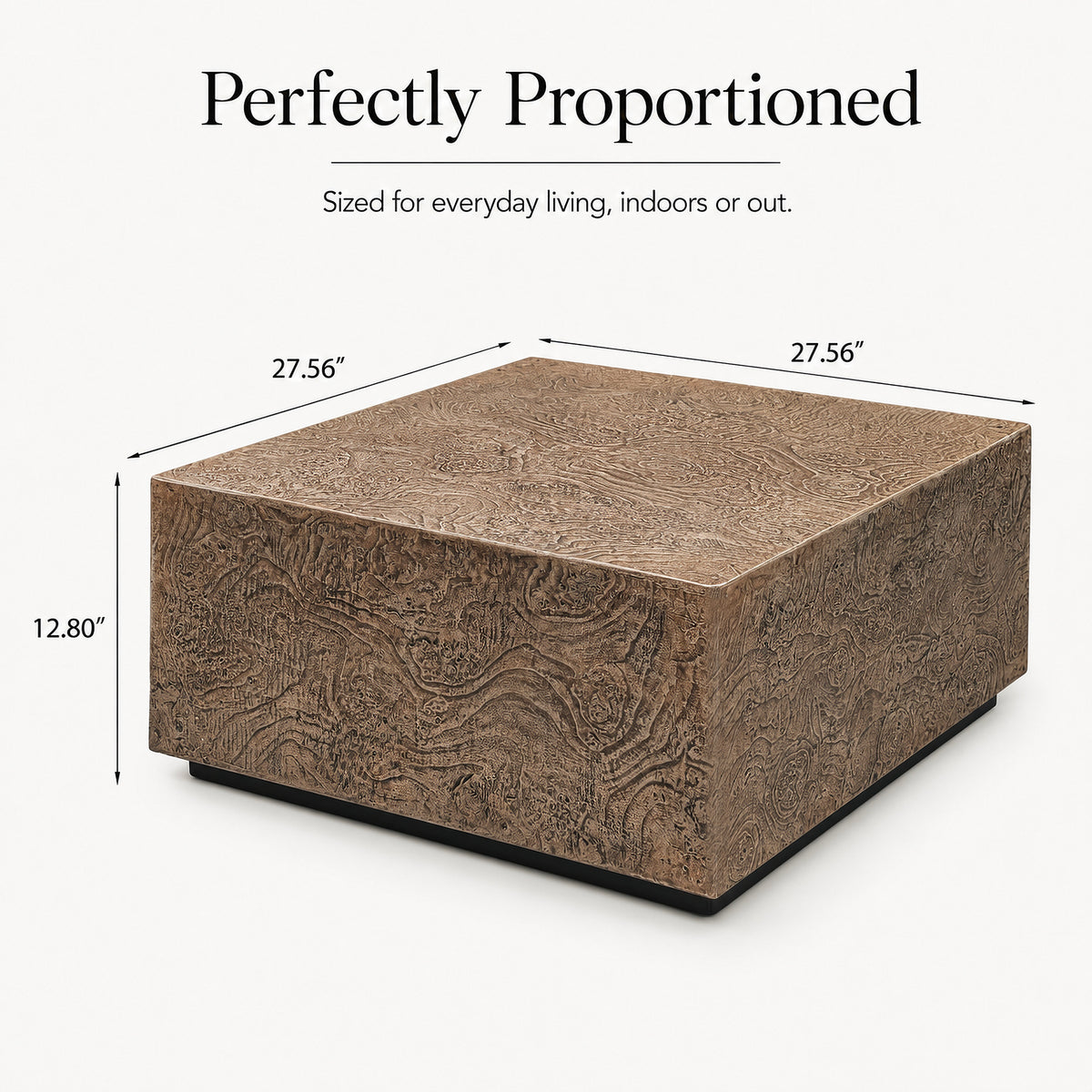 Festivo FCT26222 28" Square MGO Coffee Table with a Natural Stone-Look Finish-Warm Brown Burl